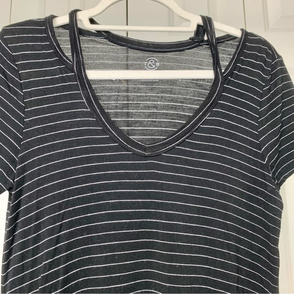 TREASURE AND BOND Black WhITE Striped Top with cut out